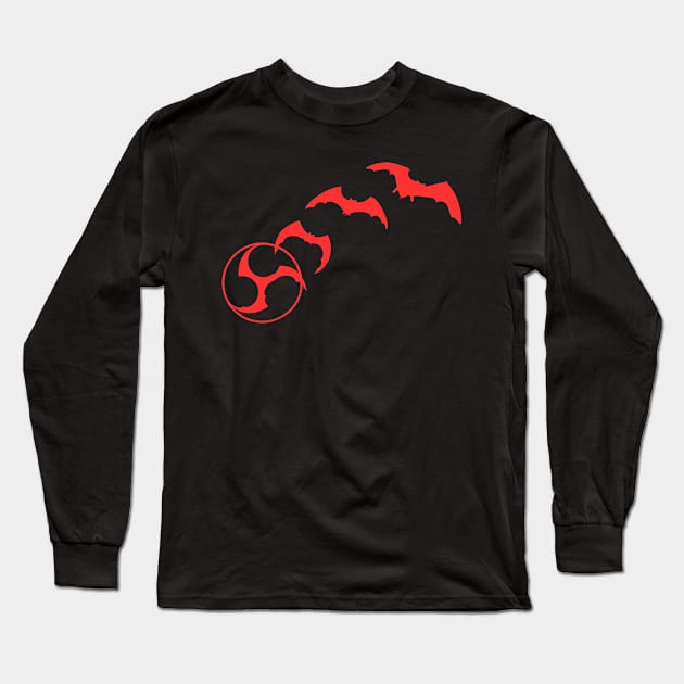 Bat Mitsudomoe red Long Sleeve T-Shirt by Austin Taiko